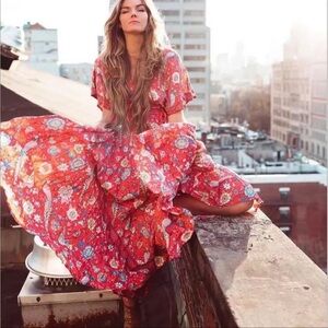 Red bohemian print maxi dress